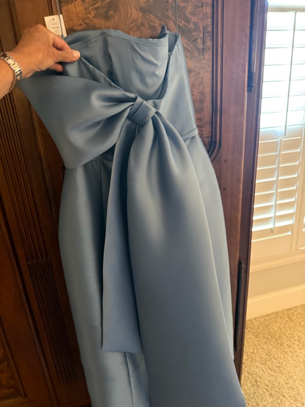 Amsale Strapless Satin Dress in Smokey Blue - Picture 5 of 7